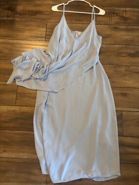 Light blue midi dress with wraparound tie